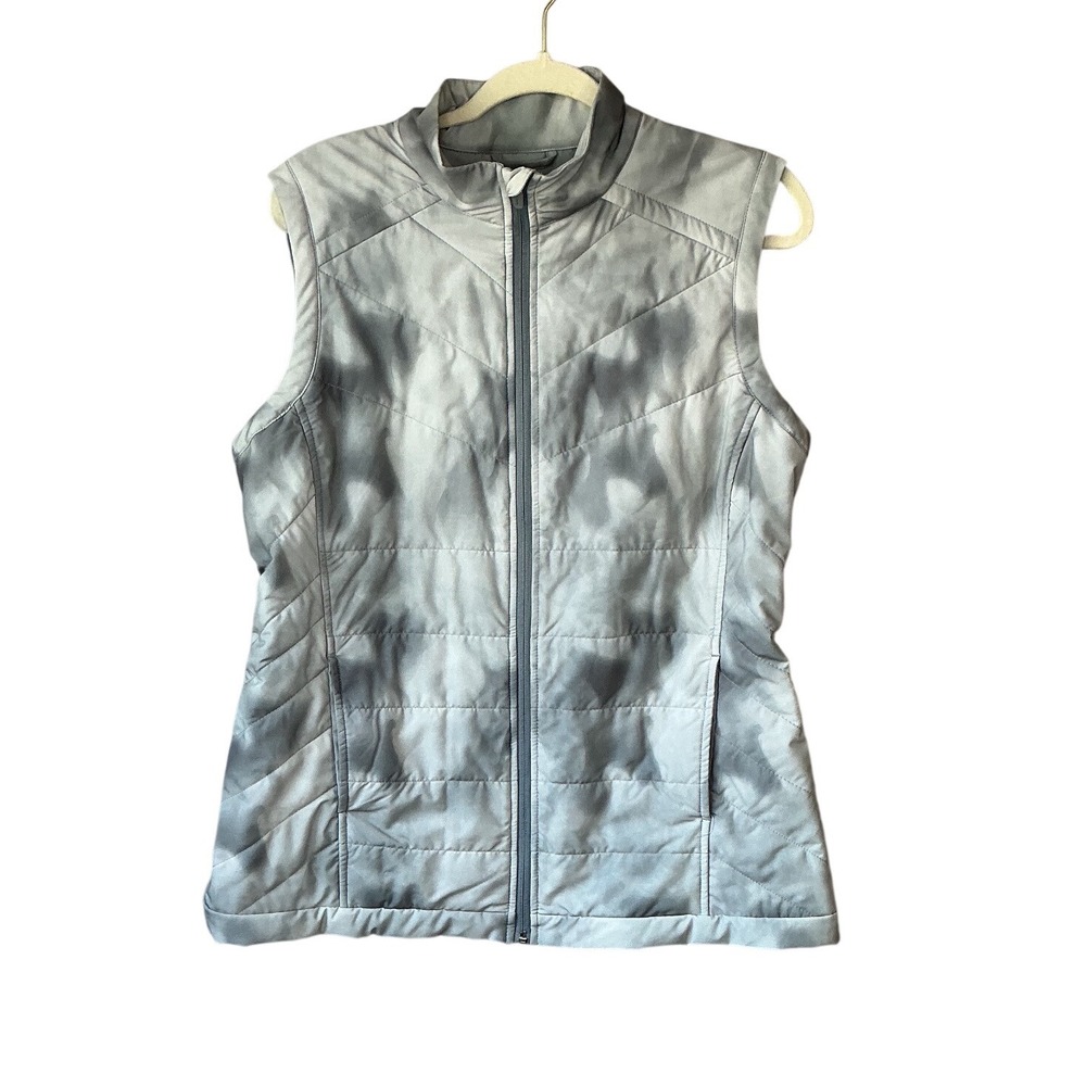 Slazenger Golf Women XL Grey Tie Dye Quilted Full Zip Mock Neck Puffer Vest